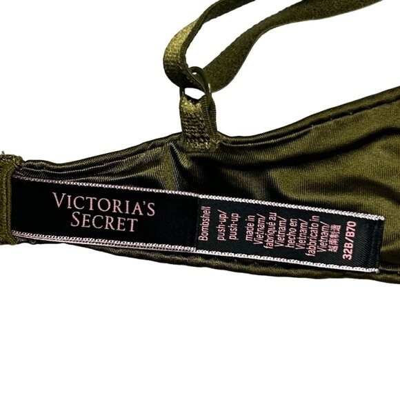 Victoria's Secret 32B Bombshell Push Up Bra Front Straps Olive Green Support - Picture 10 of 14